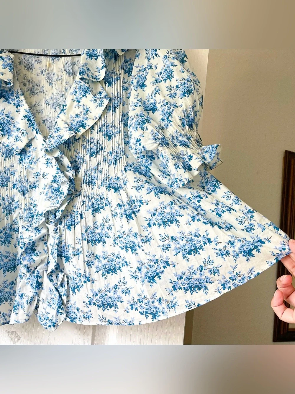 DÔEN Henri Top Bleu Rosier Floral Organic Cotton Medium NWOT